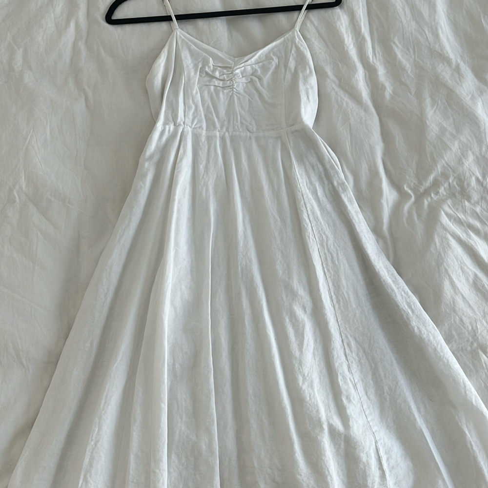 White linen midi dress